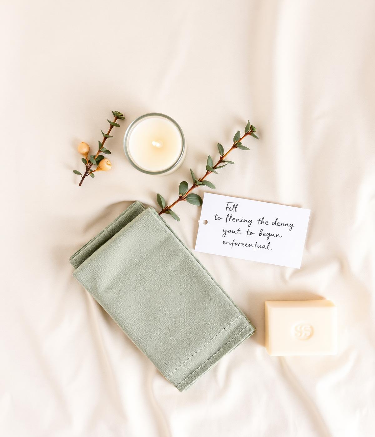 Liten välkomstgåva med doftljus och eucalyptus